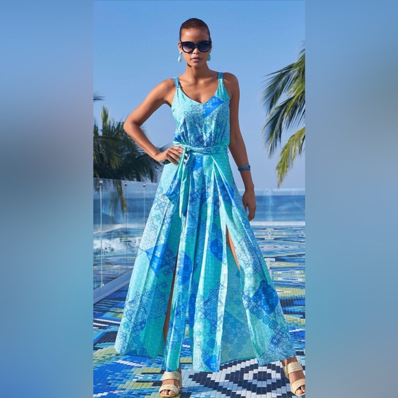 BRANS NEW W TAGS Boston Proper Beautiful Island Patchwork Slit Jumpsuit, sz 0 - Picture 3 of 7